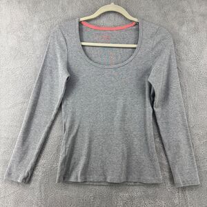 Boden Top Women XS Heather Gray Scoop Neck Long Sleeves Casual Basics 90s